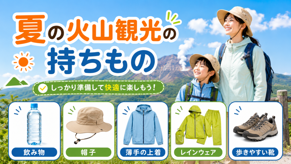夏の火山観光の持ち物
