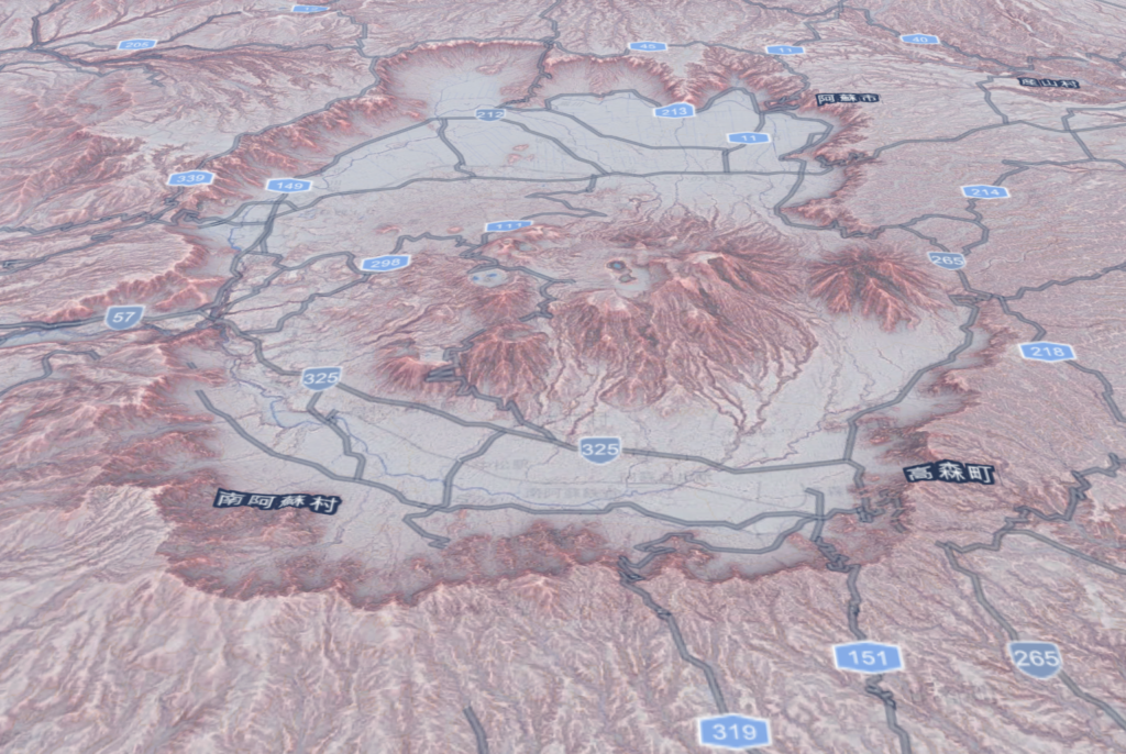 赤色立体地図 阿蘇山（提供元：アジア航測株式会社）